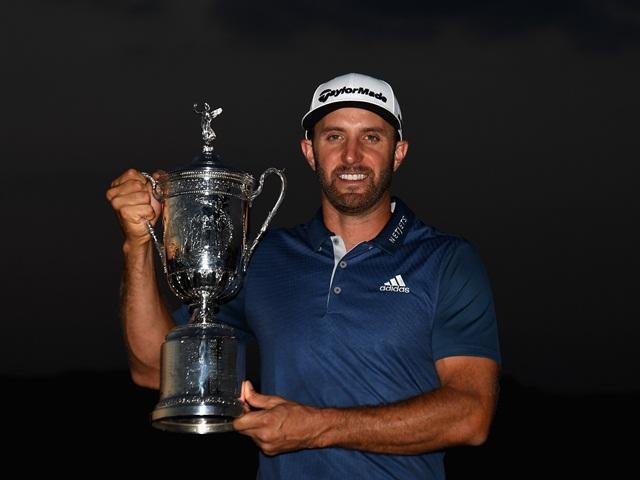Dustin Johnson with the US Open trophy 